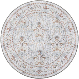 Washable Ivory 3' 6 x 3' 6 Timeless Round Area Rug Easy to Clean Stain Resistant & Durable Traditional Classic Vintage Design Carpet for Sale at Rug Engine