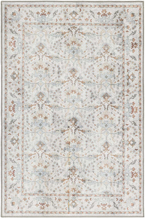 Washable Ivory 4' 1 x 6' 1 Timeless Rectangle Area Rug Easy to Clean Stain Resistant & Durable Traditional Classic Vintage Design Carpet for Sale at Rug Engine