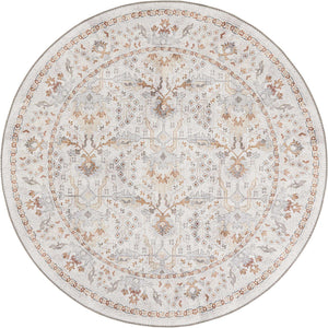 Washable Ivory 5' 1 x 5' 1 Timeless Round Area Rug Easy to Clean Stain Resistant & Durable Traditional Classic Vintage Design Carpet for Sale at Rug Engine