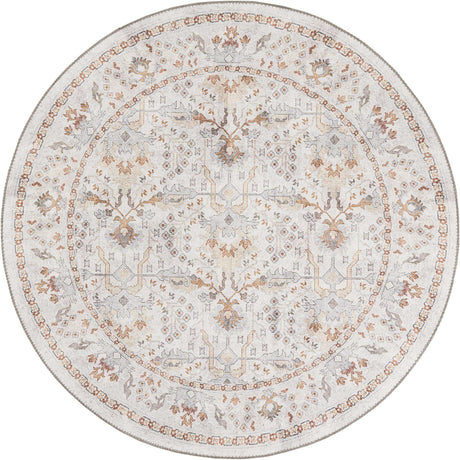 Washable Ivory 5' 1 x 5' 1 Timeless Round Area Rug Easy to Clean Stain Resistant & Durable Traditional Classic Vintage Design Carpet for Sale at Rug Engine