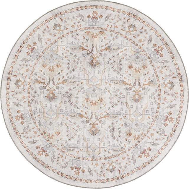 Washable Ivory 5' 1 x 5' 1 Timeless Round Area Rug Easy to Clean Stain Resistant & Durable Traditional Classic Vintage Design Carpet for Sale at Rug Engine