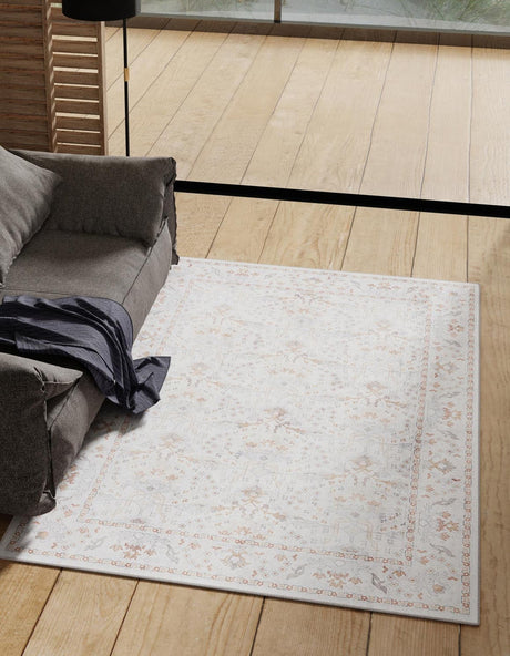 Washable Ivory 3' 6 x 5' 6 Timeless Rectangle Area Rug Easy to Clean Stain Resistant & Durable Traditional Classic Vintage Design Carpet for Sale at Rug Engine