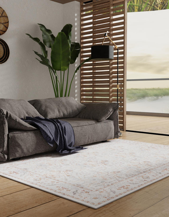 Washable Ivory 3' 6 x 5' 6 Timeless Rectangle Area Rug Easy to Clean Stain Resistant & Durable Traditional Classic Vintage Design Carpet for Sale at Rug Engine