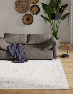 Washable Ivory 8' 4 x 12' Timeless Rectangle Area Rug Easy to Clean Stain Resistant & Durable Traditional Classic Vintage Design Carpet for Sale at Rug Engine