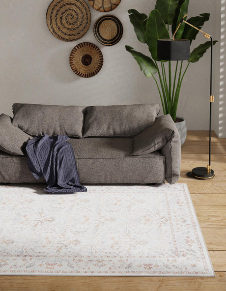 Washable Ivory 7' 10 x 10' Timeless Rectangle Area Rug Easy to Clean Stain Resistant & Durable Traditional Classic Vintage Design Carpet for Sale at Rug Engine