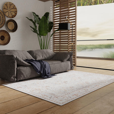 Washable Ivory 9' 5 x 13' 1 Timeless Rectangle Area Rug Easy to Clean Stain Resistant & Durable Traditional Classic Vintage Design Carpet for Sale at Rug Engine