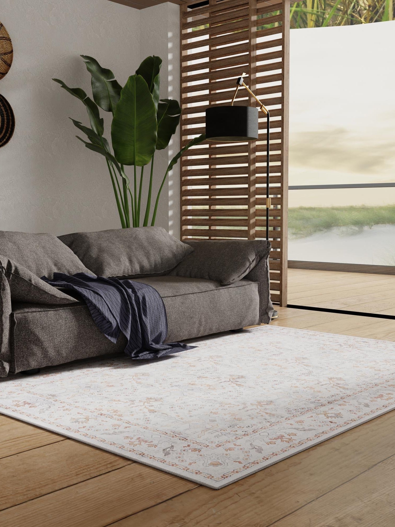 Washable Ivory 3' 6 x 5' 6 Timeless Rectangle Area Rug Easy to Clean Stain Resistant & Durable Traditional Classic Vintage Design Carpet for Sale at Rug Engine