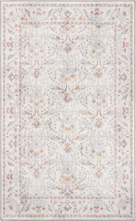 Washable Ivory 5' 1 x 8' Timeless Rectangle Area Rug Easy to Clean Stain Resistant & Durable Traditional Classic Vintage Design Carpet for Sale at Rug Engine