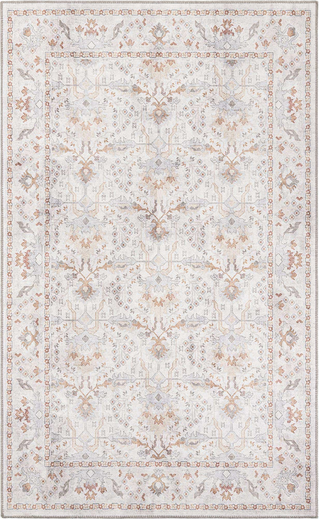 Washable Ivory 5' 1 x 8' Timeless Rectangle Area Rug Easy to Clean Stain Resistant & Durable Traditional Classic Vintage Design Carpet for Sale at Rug Engine