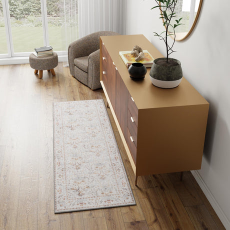 Washable Ivory 2' 7 x 10' Timeless Runner Area Rug Easy to Clean Stain Resistant & Durable Traditional Classic Vintage Design Carpet for Sale at Rug Engine