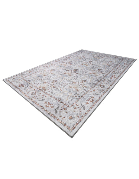 Washable Ivory 6' 1 x 9' Timeless Rectangle Area Rug Easy to Clean Stain Resistant & Durable Traditional Classic Vintage Design Carpet for Sale at Rug Engine