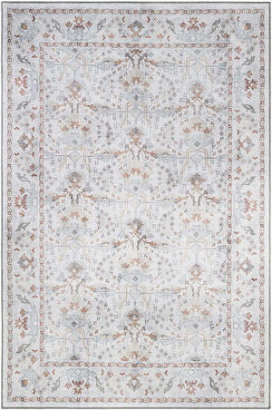 Washable Ivory 6' 1 x 9' Timeless Rectangle Area Rug Easy to Clean Stain Resistant & Durable Traditional Classic Vintage Design Carpet for Sale at Rug Engine