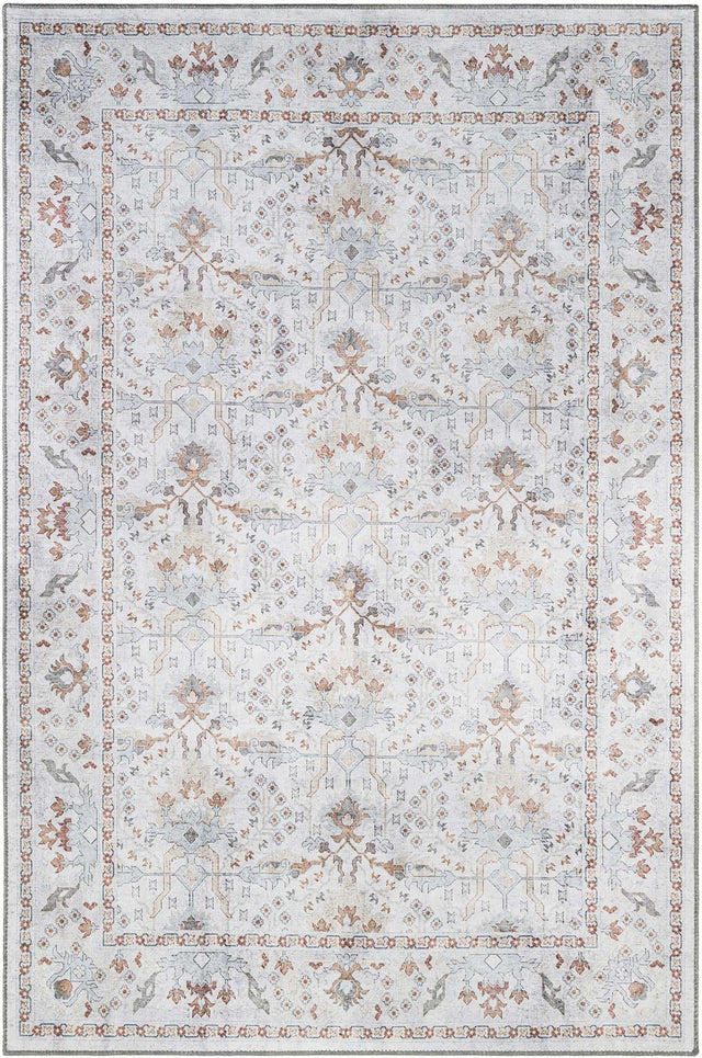 Washable Ivory 6' 1 x 9' Timeless Rectangle Area Rug Easy to Clean Stain Resistant & Durable Traditional Classic Vintage Design Carpet for Sale at Rug Engine