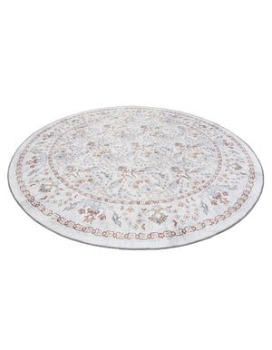 Washable Ivory 7' 10 x 7' 10 Timeless Round Area Rug Easy to Clean Stain Resistant & Durable Traditional Classic Vintage Design Carpet for Sale at Rug Engine