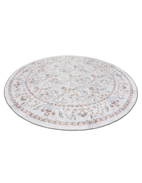 Washable Ivory 7' 10 x 7' 10 Timeless Round Area Rug Easy to Clean Stain Resistant & Durable Traditional Classic Vintage Design Carpet for Sale at Rug Engine