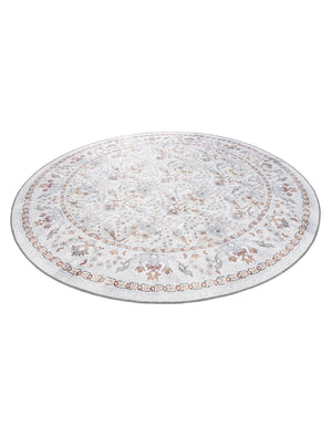 Washable Ivory 7' 10 x 7' 10 Timeless Round Area Rug Easy to Clean Stain Resistant & Durable Traditional Classic Vintage Design Carpet for Sale at Rug Engine