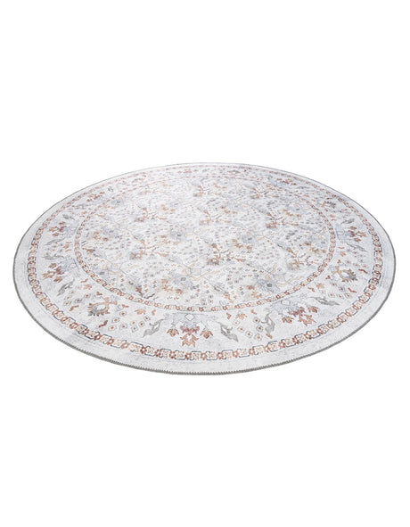 Washable Ivory 7' 10 x 7' 10 Timeless Round Area Rug Easy to Clean Stain Resistant & Durable Traditional Classic Vintage Design Carpet for Sale at Rug Engine
