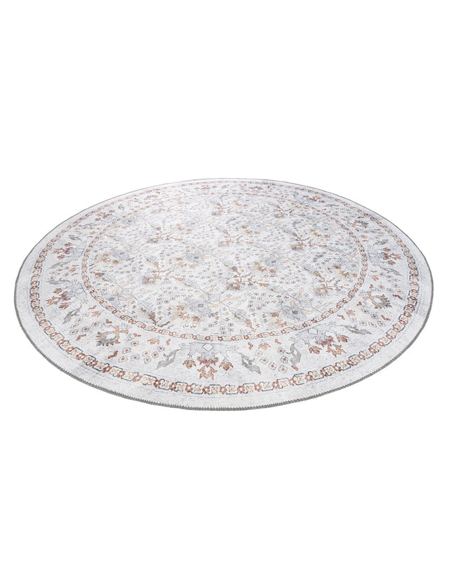 Washable Ivory 7' 10 x 7' 10 Timeless Round Area Rug Easy to Clean Stain Resistant & Durable Traditional Classic Vintage Design Carpet for Sale at Rug Engine