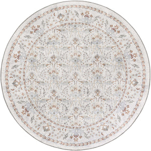 Washable Ivory 7' 10 x 7' 10 Timeless Round Area Rug Easy to Clean Stain Resistant & Durable Traditional Classic Vintage Design Carpet for Sale at Rug Engine