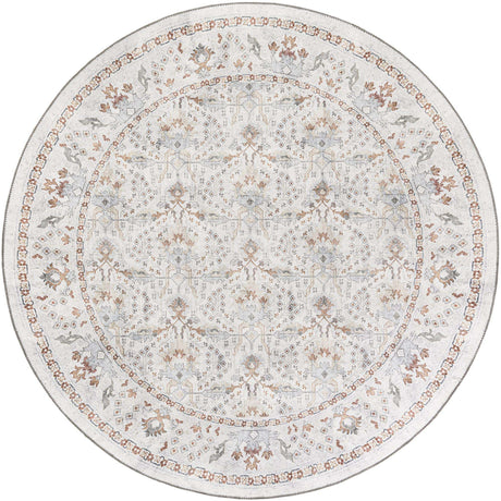 Washable Ivory 7' 10 x 7' 10 Timeless Round Area Rug Easy to Clean Stain Resistant & Durable Traditional Classic Vintage Design Carpet for Sale at Rug Engine