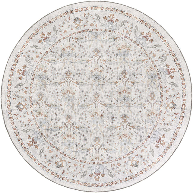 Washable Ivory 7' 10 x 7' 10 Timeless Round Area Rug Easy to Clean Stain Resistant & Durable Traditional Classic Vintage Design Carpet for Sale at Rug Engine