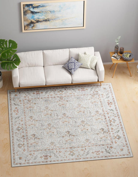 Washable Ivory 7' 10 x 7' 10 Timeless Square Area Rug Easy to Clean Stain Resistant & Durable Traditional Classic Vintage Design Carpet for Sale at Rug Engine