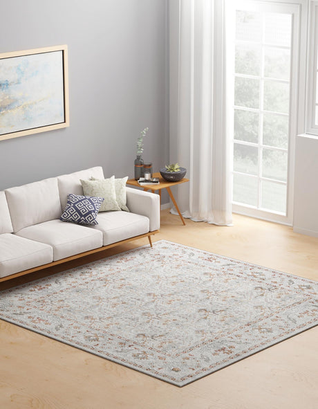 Washable Ivory 7' 10 x 7' 10 Timeless Square Area Rug Easy to Clean Stain Resistant & Durable Traditional Classic Vintage Design Carpet for Sale at Rug Engine