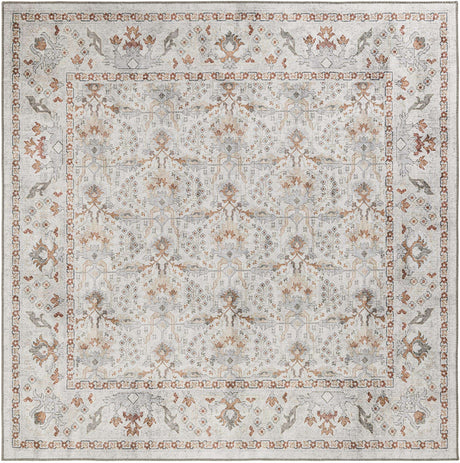 Washable Ivory 7' 10 x 7' 10 Timeless Square Area Rug Easy to Clean Stain Resistant & Durable Traditional Classic Vintage Design Carpet for Sale at Rug Engine