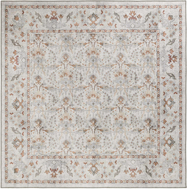 Washable Ivory 7' 10 x 7' 10 Timeless Square Area Rug Easy to Clean Stain Resistant & Durable Traditional Classic Vintage Design Carpet for Sale at Rug Engine