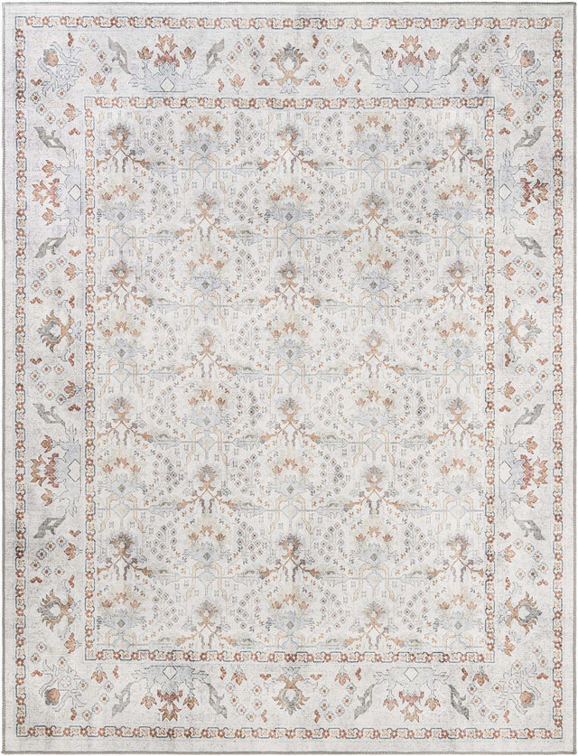 Washable Ivory 7' 10 x 10' Timeless Rectangle Area Rug Easy to Clean Stain Resistant & Durable Traditional Classic Vintage Design Carpet for Sale at Rug Engine