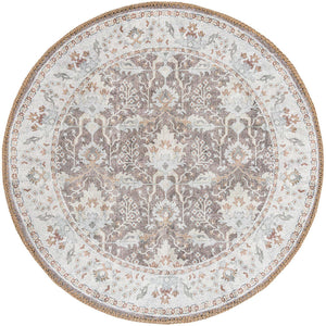 Washable Almond Brown 2' x 2' Timeless Round Area Rug Easy to Clean Stain Resistant & Durable Traditional Classic Vintage Design Carpet for Sale at Rug Engine