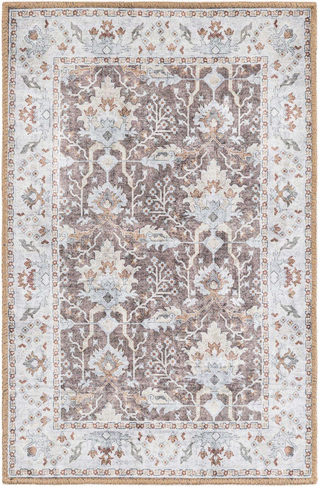 Washable Almond Brown 2' x 3' 1 Timeless Rectangle Area Rug Easy to Clean Stain Resistant & Durable Traditional Classic Vintage Design Carpet for Sale at Rug Engine