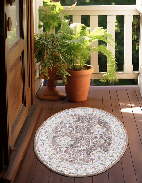 Washable Almond Brown 2' x 3' 1 Timeless Oval Area Rug Easy to Clean Stain Resistant & Durable Traditional Classic Vintage Design Carpet for Sale at Rug Engine