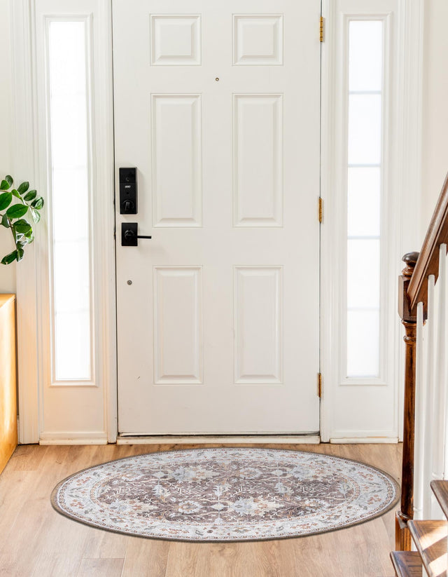 Washable Almond Brown 2' x 3' 1 Timeless Oval Area Rug Easy to Clean Stain Resistant & Durable Traditional Classic Vintage Design Carpet for Sale at Rug Engine