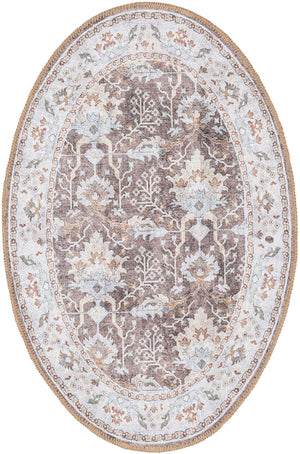Washable Almond Brown 2' x 3' 1 Timeless Oval Area Rug Easy to Clean Stain Resistant & Durable Traditional Classic Vintage Design Carpet for Sale at Rug Engine