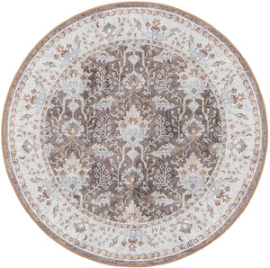 Washable Almond Brown 3' 6 x 3' 6 Timeless Round Area Rug Easy to Clean Stain Resistant & Durable Traditional Classic Vintage Design Carpet for Sale at Rug Engine