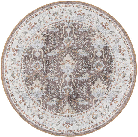 Washable Almond Brown 3' 6 x 3' 6 Timeless Round Area Rug Easy to Clean Stain Resistant & Durable Traditional Classic Vintage Design Carpet for Sale at Rug Engine