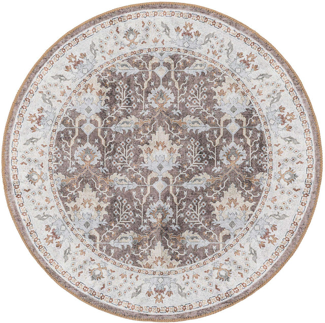 Washable Almond Brown 3' 6 x 3' 6 Timeless Round Area Rug Easy to Clean Stain Resistant & Durable Traditional Classic Vintage Design Carpet for Sale at Rug Engine