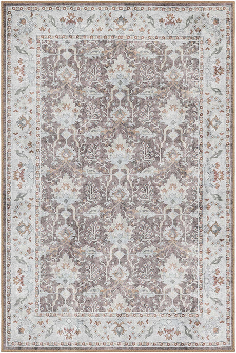 Washable Almond Brown 4' 1 x 6' 1 Timeless Rectangle Area Rug Easy to Clean Stain Resistant & Durable Traditional Classic Vintage Design Carpet for Sale at Rug Engine