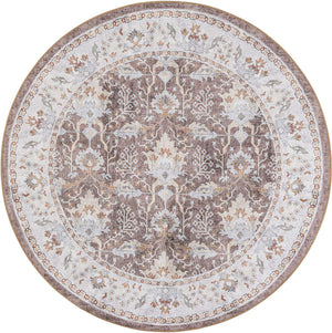 Washable Almond Brown 5' 1 x 5' 1 Timeless Round Area Rug Easy to Clean Stain Resistant & Durable Traditional Classic Vintage Design Carpet for Sale at Rug Engine