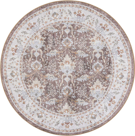 Washable Almond Brown 5' 1 x 5' 1 Timeless Round Area Rug Easy to Clean Stain Resistant & Durable Traditional Classic Vintage Design Carpet for Sale at Rug Engine