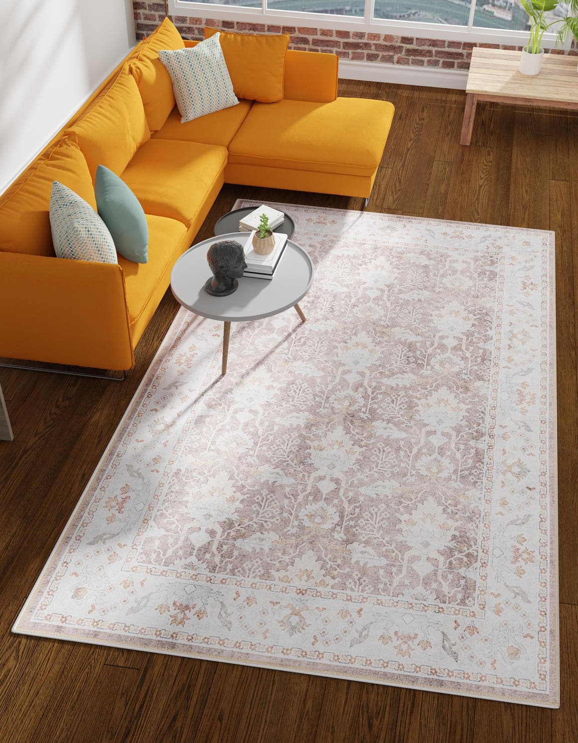 Washable Almond Brown 3' 6 x 5' 6 Timeless Rectangle Area Rug Easy to Clean Stain Resistant & Durable Traditional Classic Vintage Design Carpet for Sale at Rug Engine