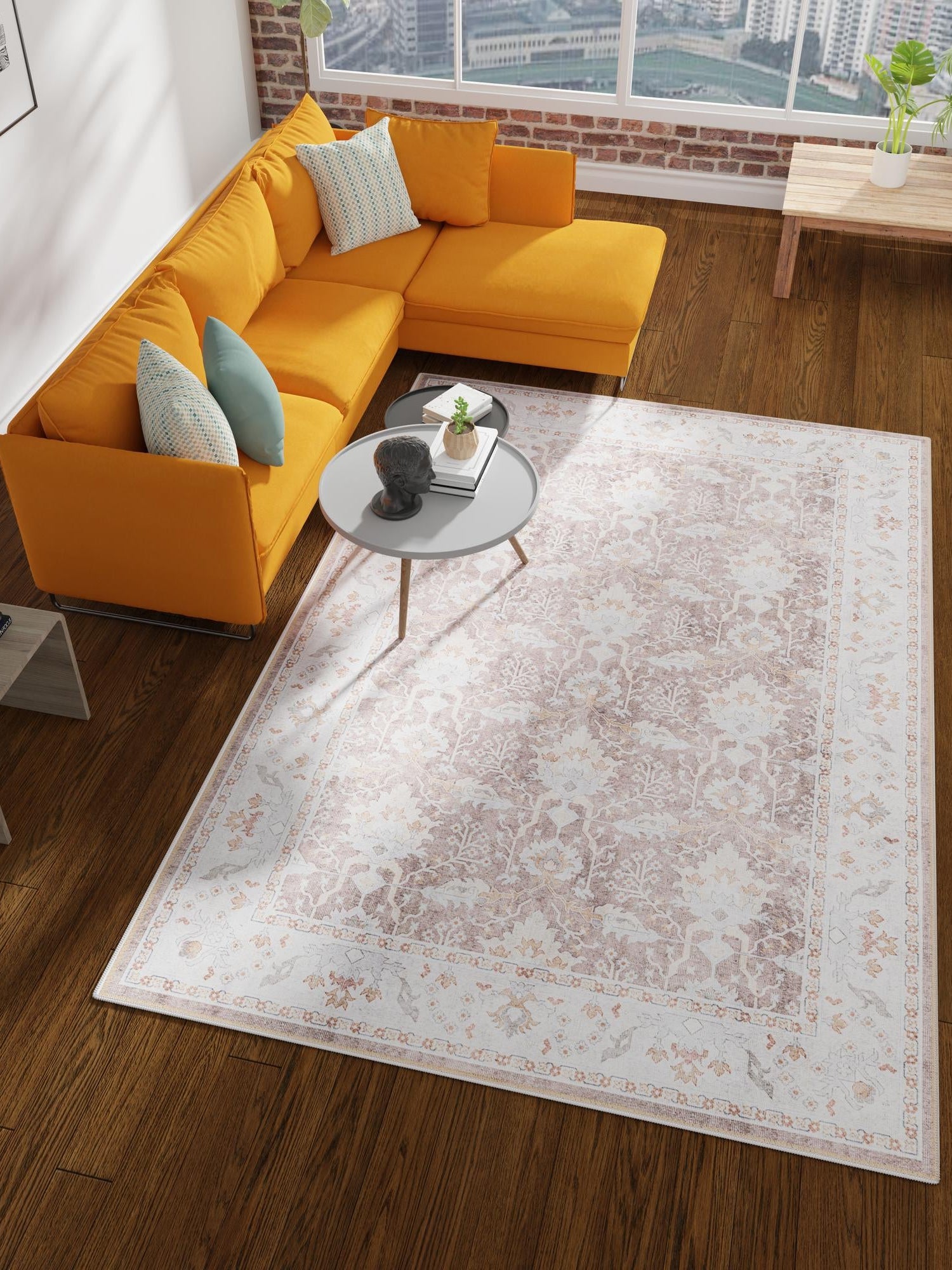 Washable Almond Brown 9' 5 x 13' 1 Timeless Rectangle Area Rug Easy to Clean Stain Resistant & Durable Traditional Classic Vintage Design Carpet for Sale at Rug Engine