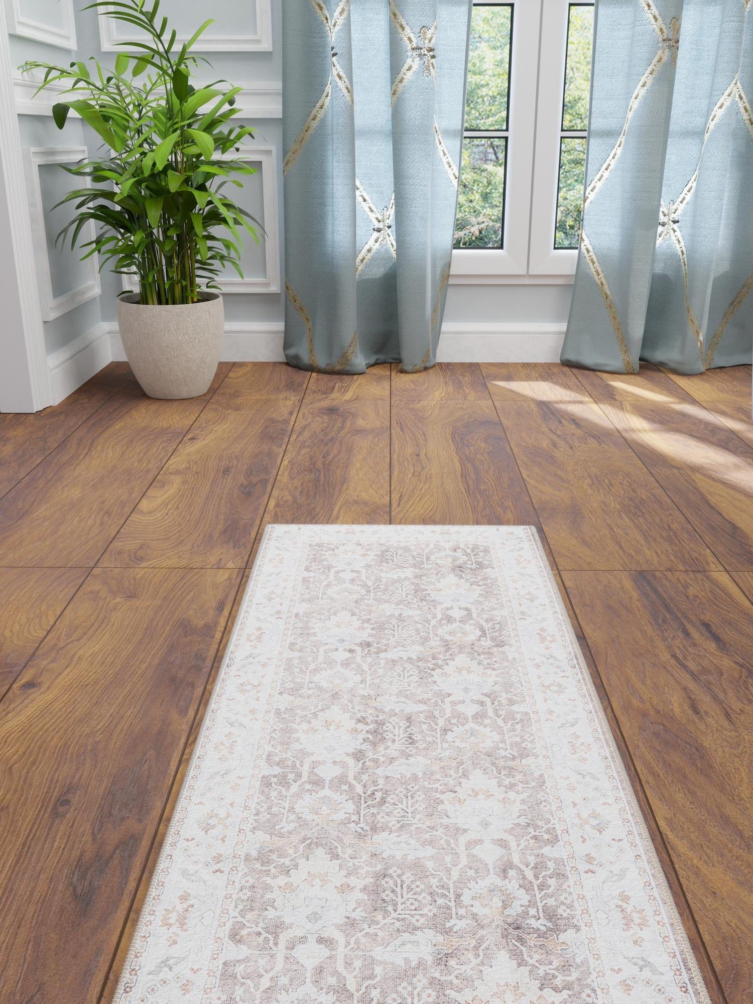 Washable Almond Brown 2' x 6' 1 Timeless Runner Area Rug Easy to Clean Stain Resistant & Durable Traditional Classic Vintage Design Carpet for Sale at Rug Engine
