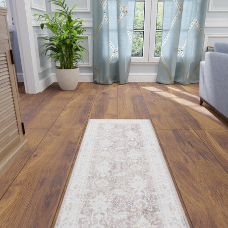 Washable Almond Brown 2' x 6' 1 Timeless Runner Area Rug Easy to Clean Stain Resistant & Durable Traditional Classic Vintage Design Carpet for Sale at Rug Engine