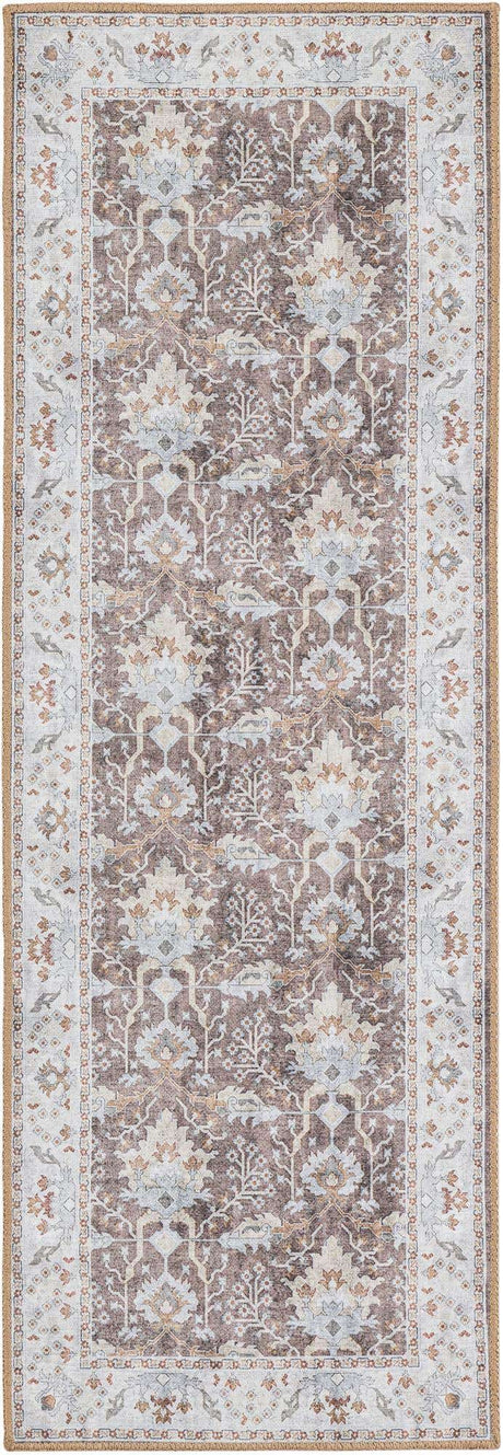 Washable Almond Brown 2' x 6' 1 Timeless Runner Area Rug Easy to Clean Stain Resistant & Durable Traditional Classic Vintage Design Carpet for Sale at Rug Engine