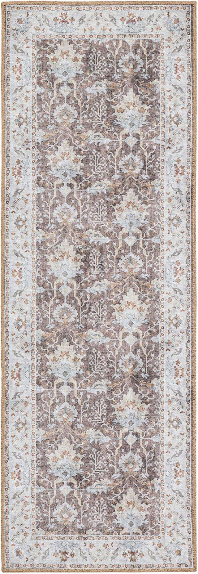 Washable Almond Brown 2' x 6' 1 Timeless Runner Area Rug Easy to Clean Stain Resistant & Durable Traditional Classic Vintage Design Carpet for Sale at Rug Engine