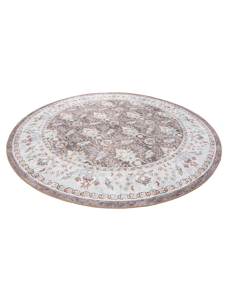 Washable Almond Brown 7' 10 x 7' 10 Timeless Round Area Rug Easy to Clean Stain Resistant & Durable Traditional Classic Vintage Design Carpet for Sale at Rug Engine
