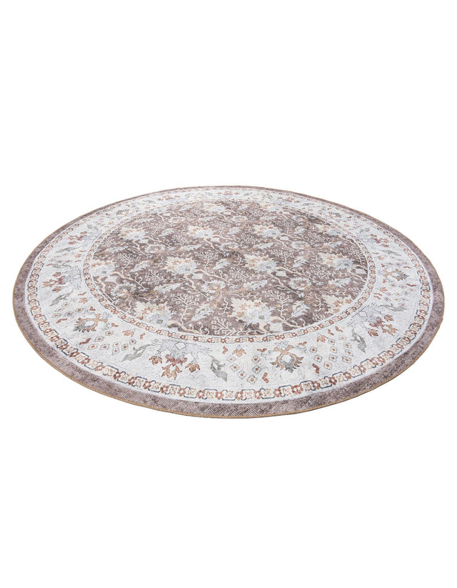 Washable Almond Brown 7' 10 x 7' 10 Timeless Round Area Rug Easy to Clean Stain Resistant & Durable Traditional Classic Vintage Design Carpet for Sale at Rug Engine