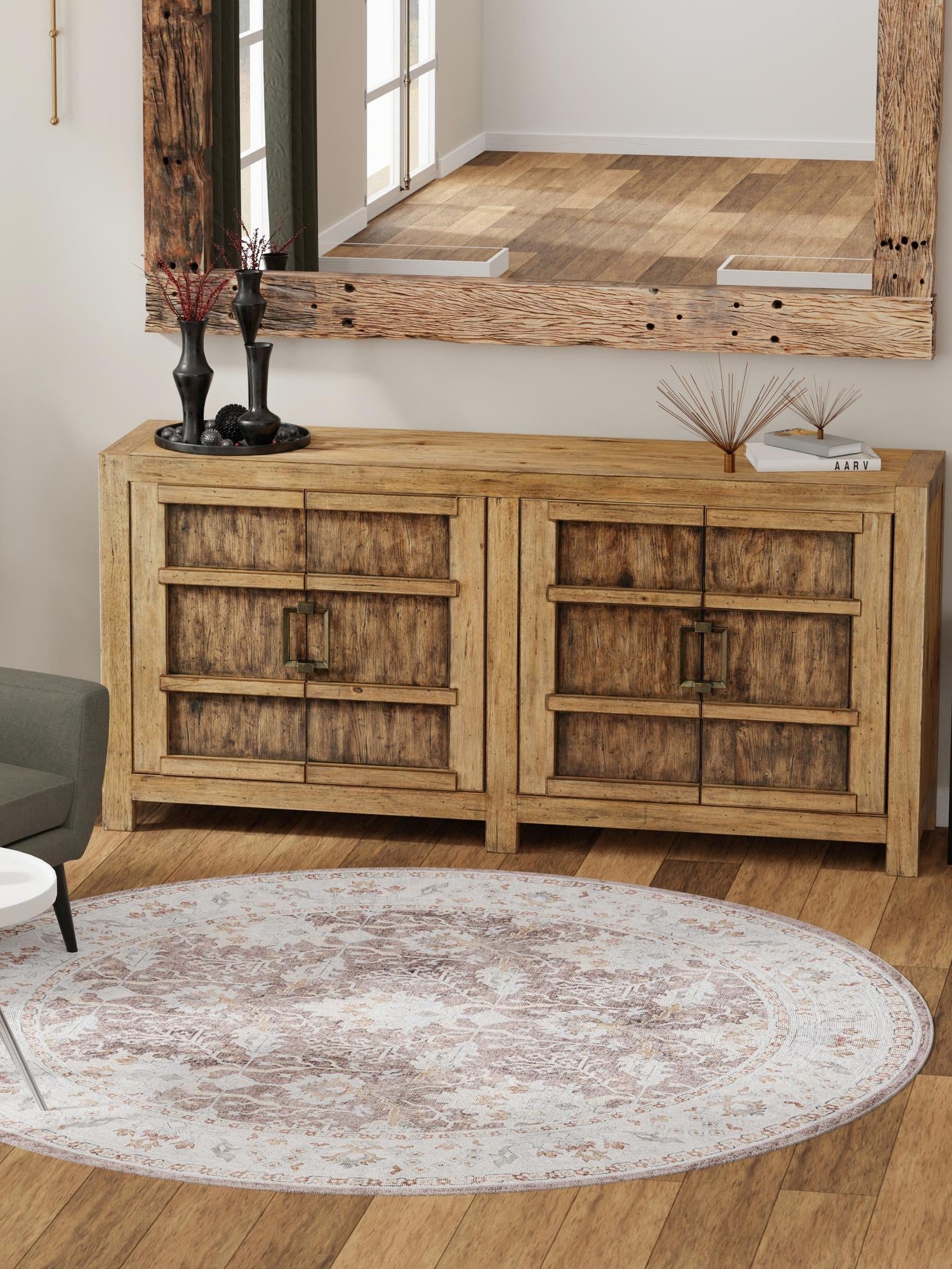 Washable Almond Brown 2' x 2' Timeless Round Area Rug Easy to Clean Stain Resistant & Durable Traditional Classic Vintage Design Carpet for Sale at Rug Engine